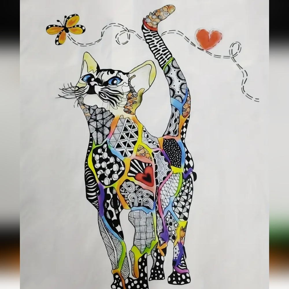 Casual Long Sleeve Cat Print Shirt - Patched Pocket Button Front, Spring & Fall - Picture 5 of 6